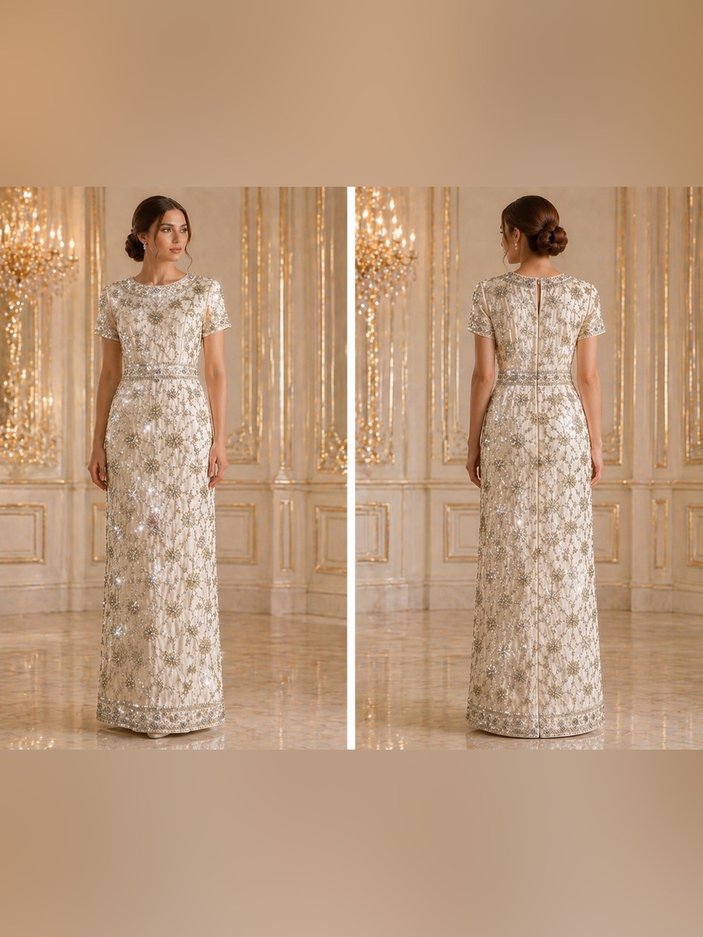 VTG Hand-Beaded Gown Size 8 Ivory Bridal Alternative Formal Evening Dress Silk